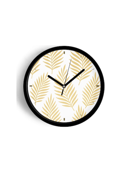 Yaprak Desenli Bohem Modern Duvar Saati - 30cm - Önü Camlı Siyah Kasa - Sessiz Mekanizma-jh0636 Siyah