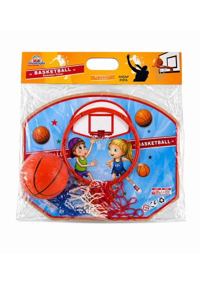Ahşap Midi Basketbol Potası 45x35 Cm + Top Seti Duvara Asılabilir Çocuk Oyun Seti