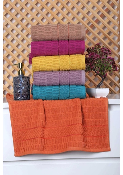 6 Lı Renkli El Yüz Pamuklu Jakarlı Havlu Seti 50 X 90 Cm Platin Renkli