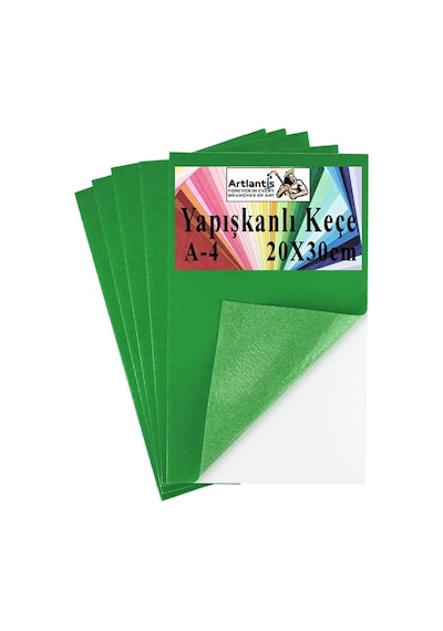 Yapışkanlı Keçe A4 20x30 Cm 5 Li 1 Paket 2.0 Mm Kendinden Yapışkanlı Renkli Hobi Keçesi Elişi Keçe Kumaşı Anasınıfı Kreş Yeşil