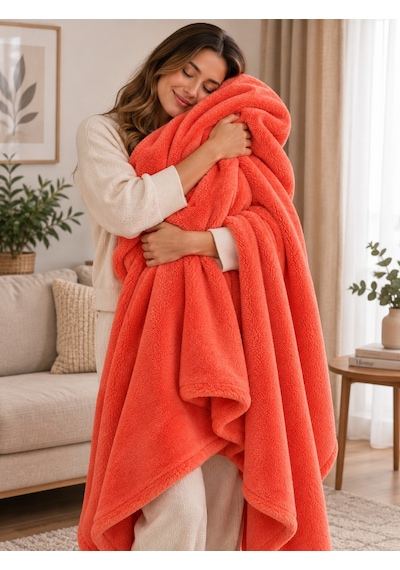Mulberry Wellsoft Battaniye Televizyon Battaniyesi Peluş Polar Battaniye Tek Kişilik 170 x 230-kiremit