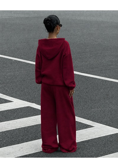 Macklin Unisex Kadın Erkek Calıfornıa Oversize 3 İplik Kapüşonlu Hoodie Ve Baggy Eşofman Altı Bordo