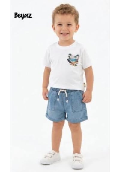 Trend Kids Trendebee Kids 2li Takım Penye Kotlu Hawaii Baskılı Beyaz