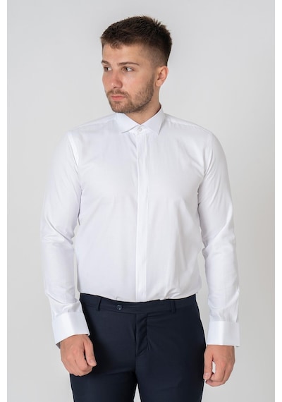 White Stone Roma G2023 Likralı Pamuklu Slim Fit Ata Yaka Gömlek Beyaz