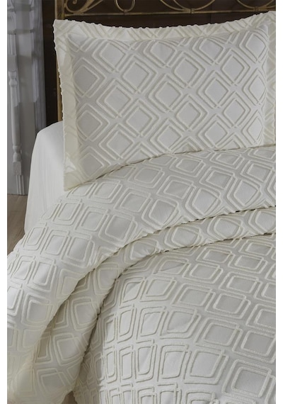 Velisa Çift Kişilik Şönil Desenli 235x250 Cm Pike Takımı Krem Krem