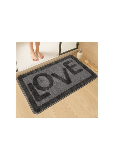 Doğal Kaymaz Taban Banyo Paspas Uzun Ömürlü Yumuşak Dokulu Su Emici Yıkanabilir Love 60x100 Antrasit