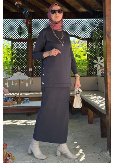 Rabia Şamlı Sezen Triko Takım Antrasit Çok Renkli