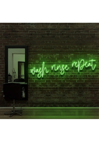 Wash Ringe Repeat Yazılı Neon Tabela Yeşil