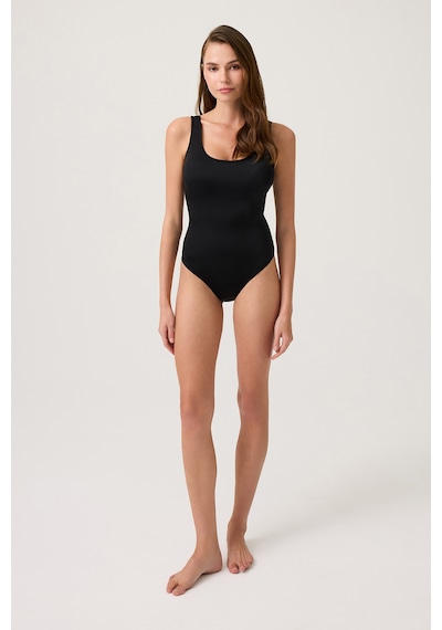 Los Ojos Siyah U Yaka Spor Mayo Sporty One Piece Siyah Siyah