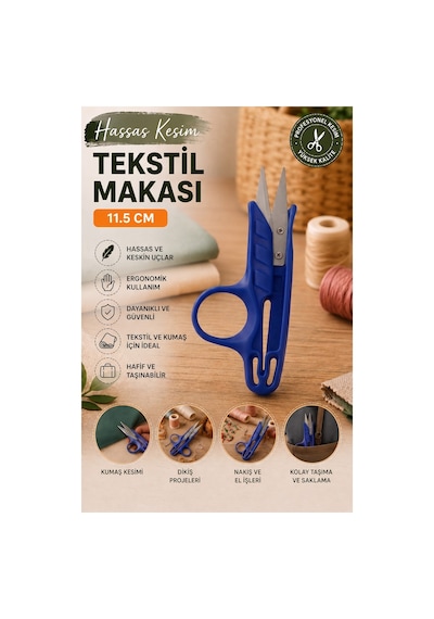 Mavi Tekstil Makası İplik Temizleme 1 Adet Starline Paslanmaz Çelik Keskin Terzi Dikiş Makası Olta Misina Makası