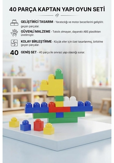 40 Parça Eğitici Bloklar Ve Yapı Oyun Seti Yaratıcı Zeka Geliştirici Kutulu Oyuncak Blok Seti