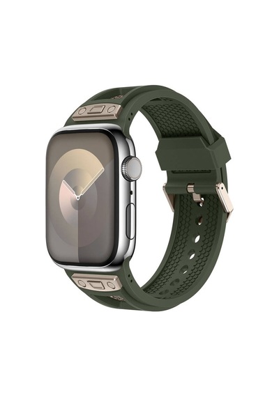Apple Watch 7 45mm Uyumlu Krd-117 Hava Alabilen Delikli Metal Süslemeli Desenli Silikon Kordon - Titan