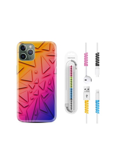 Apple Uyumlu iPhone 12 Pro Kılıf Kablo Koruyuculu Üçgenler 1635
