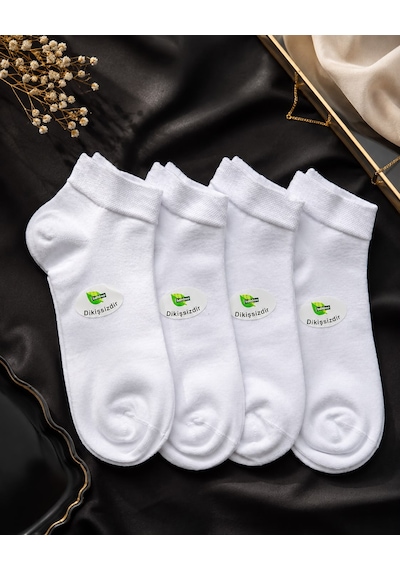 Çorap Vitrini 4'lü Paket Unisex Dikişsiz Bambu Patik Çorap Seti - Beyaz Kısa Babet Çorabı