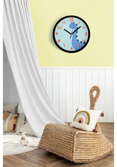 Sevimli Dinozor Çizimli Çocuk Odası Duvar Saati - 25cm - Önü Camlı Siyah Kasa - Sessiz Mekanizma-jh1077 Siyah