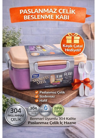Pembe Benmarili Paslanmaz Çelik Yemek Kabı 2 Bölmeli Beslenme Kabı Saklama Kabı Diğer