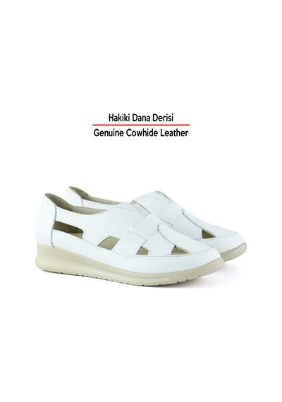Erkan Saçmacı Aida Beyaz Hakiki Deri Kesik Detaylı Lastikli Slip-on Günlük Ayakkabı