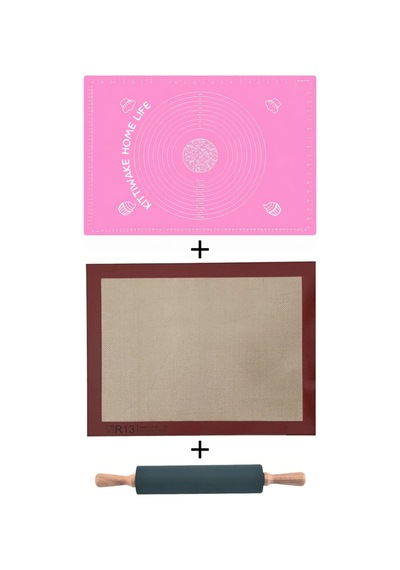 3 Lü Pembe Hamur Açma Seti 45x65 Cm Ölçülü Silikon Hamur Matı, Fırın Pişirme Altlığı Ve Bambu Saplı Silikon Merdane Diğer 3 Lü Pembe Hamur Açma Seti 45x65 Cm Ölçülü Silikon Hamur Matı, Fırın Pişirme Altlığı Ve Bambu Saplı Silikon Merdane Diğer