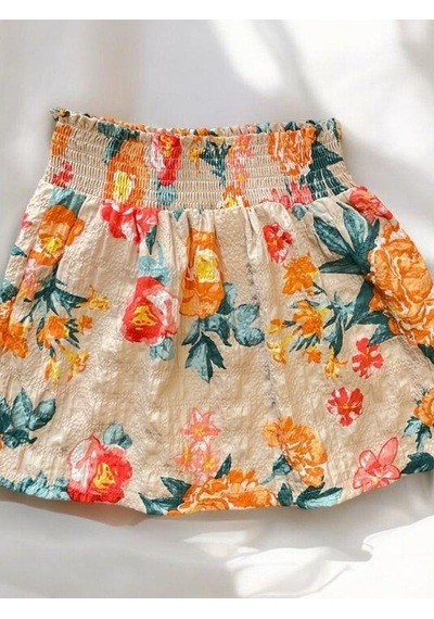 Zekids Kız Çocuk Çiçekli Etekli Takım-14497 Bej