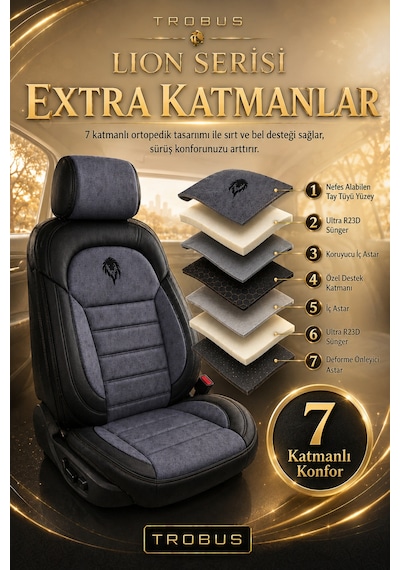 Chevrolet Captiva 2011-2014 Uyumlu Lion Serisi Füme Siyah Oto Koltuk Kılıfı