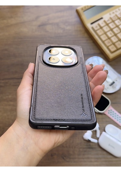 Redmi Note 14 Pro 5g Uyumlu Premium Deri Dokulu Darbelere Karşı Dayanıklı Nazal Silikon Kılıf Siyah