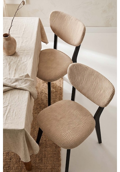 Bej Renk Jakarlı Likralı Esnek Sandalye Kılıfı Takımı - 6'lı Set