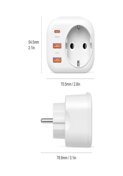 Ac-115 2500w 3.4a 2usb 1type-c 1soket Akım Korumalı Şarj Adaptörü Priz Çoğaltıcı 2 M