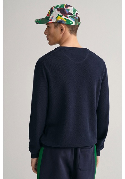 Gant Erkek Regular Fit Bisiklet Yaka Logolu Kazak - Lacivert Evenıng Blue
