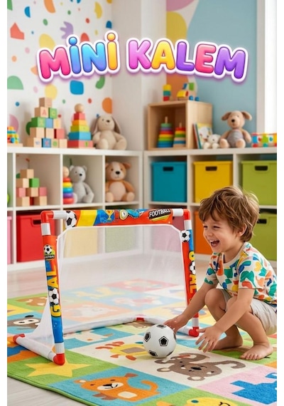 Mini Futbol Kalesi Seti 60cm Renkli Futbol Desenli Toplu Hafif Taşınabilir Oyuncak Fileli Kale