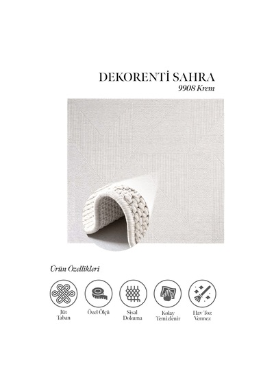 Dekorenti Sahra 9908 Krem Minimal Geometrik Sisal Halı
