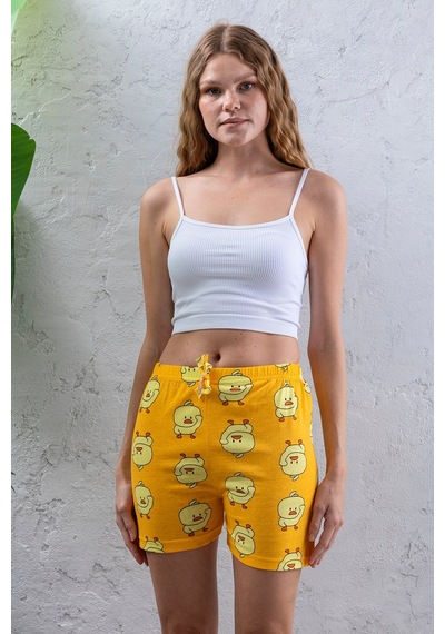 Giysa Kadın Beli Lastikli Desenli Şort Pijama Altı Sarı - 2027 Sarı