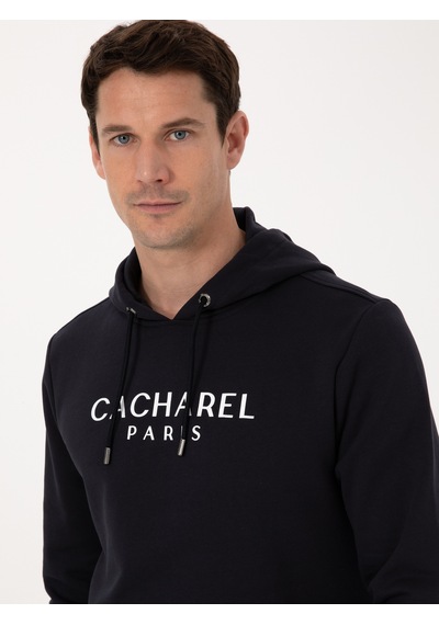 Lacivert Regular Fit %100 Pamuk Kapüşonlu Sweatshirt
