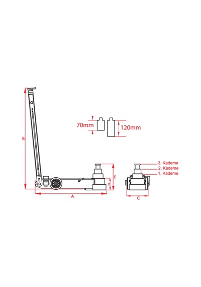 3 Kademeli 45-30-15 Ton Hidropnömatik Kriko
