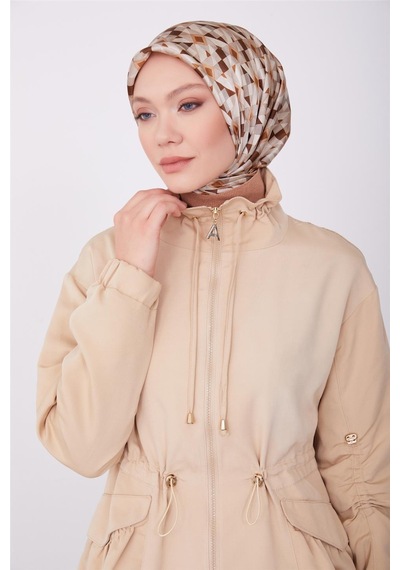 Armine Kolları Ve Beli Tünel Detaylı Pardösü 23k8519 Krem Bej