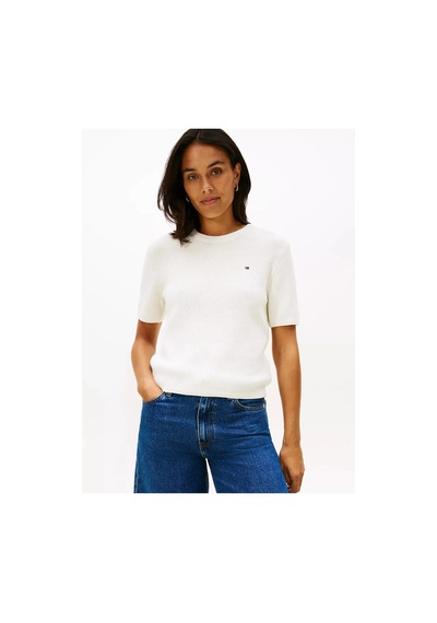 Tommy Hilfiger Co Cardı Stıtch C-nk S/s Sweater Kadın Beyaz Kazak - Ww0ww48793