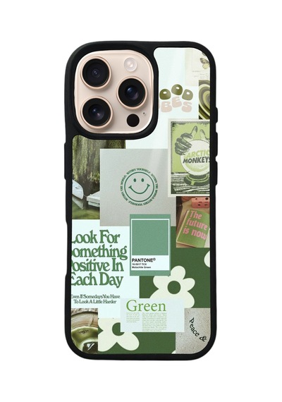 Apple Uyumlu iPhone 16 Pro Green Sticker Tasarımlı Glossy Telefon Kılıfı Çok Renkli