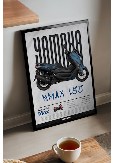 Nmax 155 Siyah Ahşap Çerçeveli Poster, Dekoratif Motosiklet Duvar Tablosu