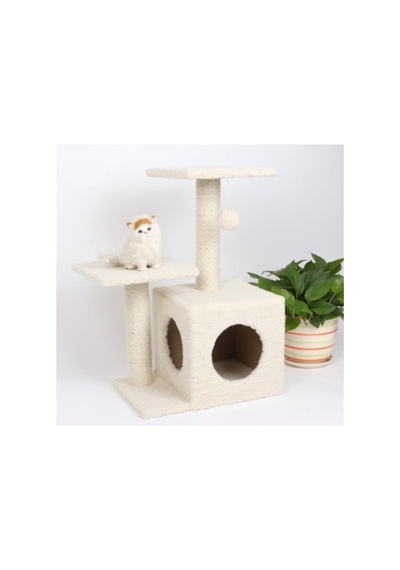 Pet Çift Basamaklı Yuvalı Kedi Tırmalaması Krem 75 X 40 X 35 Cm