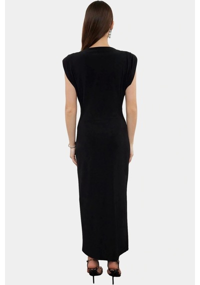Ersefa Maxi Bodycon Elbise Örme Kolsuz Rahat Yazlık Uzun Ömürlü Yüksek K Siyah