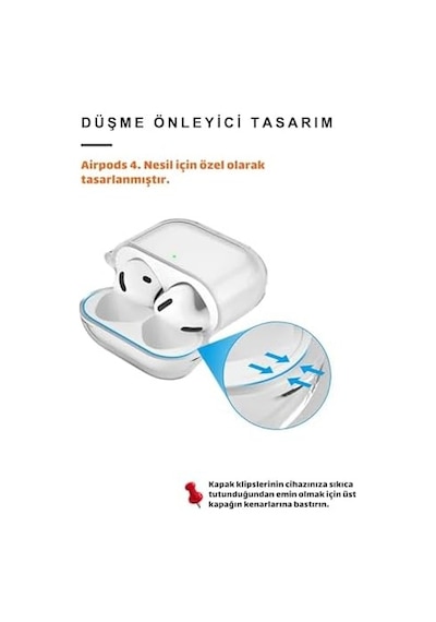 4.nesil Uyumlu Şeffaf Premium Kulaklık Kılıfı, Kulaklık İpi Ve 3'ü 1 Arada Temizleme Kalemi Seti Şeffaf