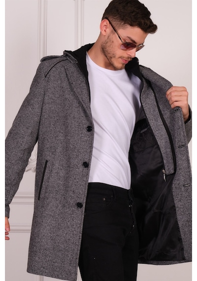 Plt8401 Dewberry Erkek Palto-Desenli Gri-Desenli Gri