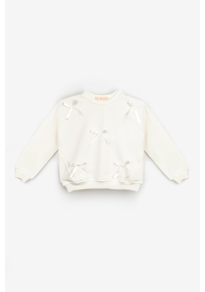 Le Mabelle Ekru Fiyonk Detaylı Uzun Kollu Kız Çocuk Sweatshirt Ekru