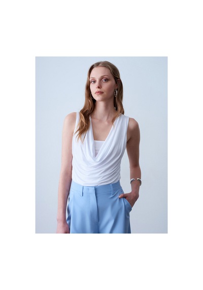 Dilvin 32895 Degaje Yaka Top Beyaz