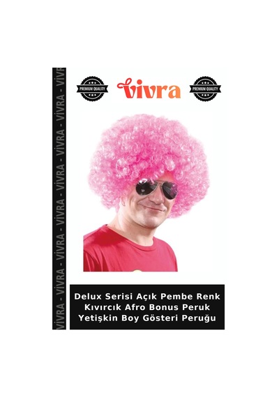 Delux Serisi Açık Pembe Renk Kıvırcık Afro Bonus Peruk Yetişkin Boy Gösteri Peruğu