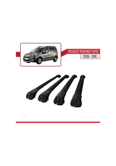 Peugeot Partner Tepee 2008-2018 Arası İle Uyumlu Ace-1 Ara Atkı Tavan Barı Siyah 4 Adet Bar
