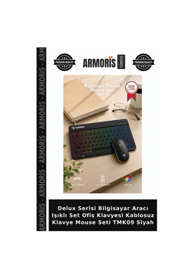Delux Serisi Bilgisayar Aracı Işıklı Set Ofis Klavyesi Kablosuz Klavye Mouse Seti Tmk09 Siyah