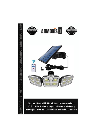 Solar Panelli Uzaktan Kumandalı 122 Led Bahçe Aydınlatma Güneş Enerjili Teras Lambası Pratik Lamba