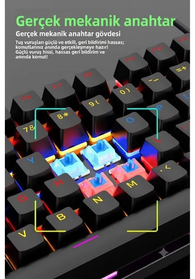 Mk104 Rgb Mekanik Gaming Klavye Kablolu Oyuncu Klavyesi- 104 Tuşlu, 26 Tuş Anti-ghosting, Multimedya Ve Işık Denetimli Siyah