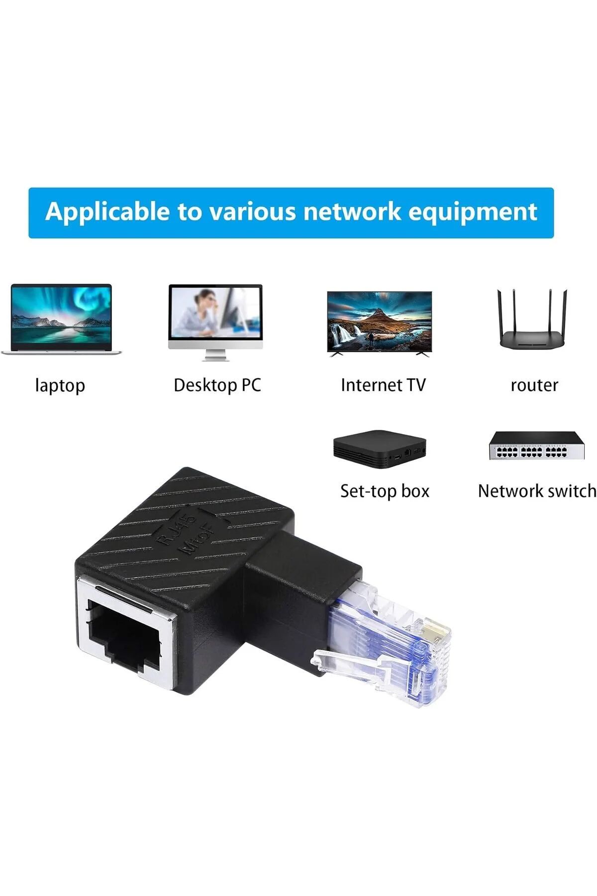 Rj45 Erkek-dişi Uzatma Ağ Konnektörü Gigabit Destekli L Tipi Rj45 Dişi Erkek 90 Derece Cat İnternet Ethernet Kablo Uç Çevirici Adaptör