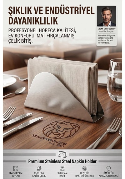 2 Li 18/10 Çelik Peçetelik Horeca Endüstriyel Metal Peçetelik Masaüstü Kafe Restoran Ev Tipi Peçete Tutucu 723505 Çok Renkli